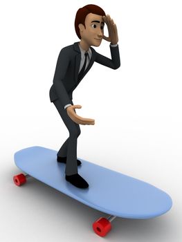 3d man skating on skateboard concept on white background, side angle view