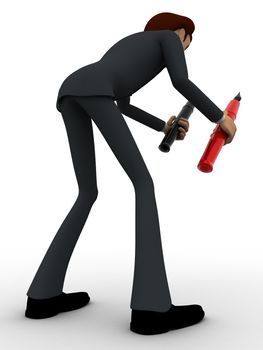 3d man can not choose from black and red pen concept on white background, back angle view