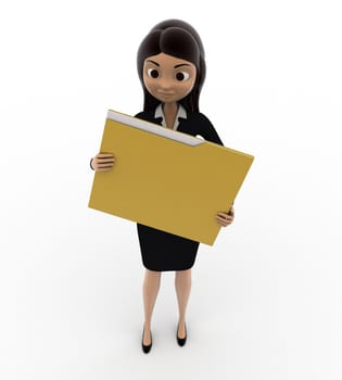 3d woman holding file folder concept on white background, front angle view