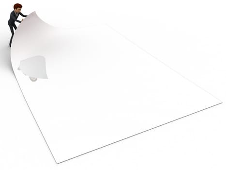 3d man folding paper concept on white background, front angle view