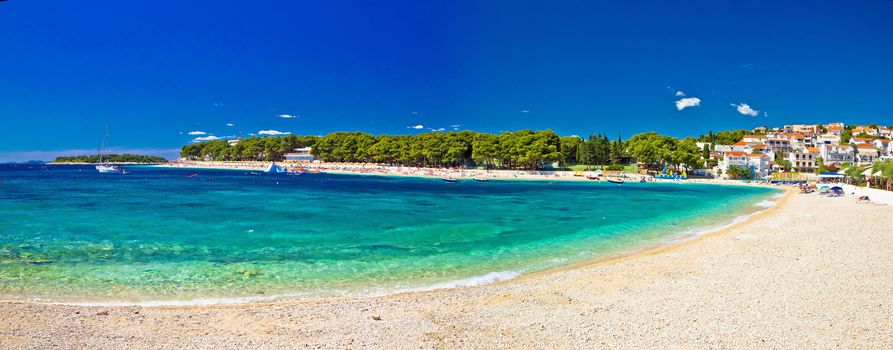 Paradise beach in Primosten panoramic view, Dalmatia, Croatia