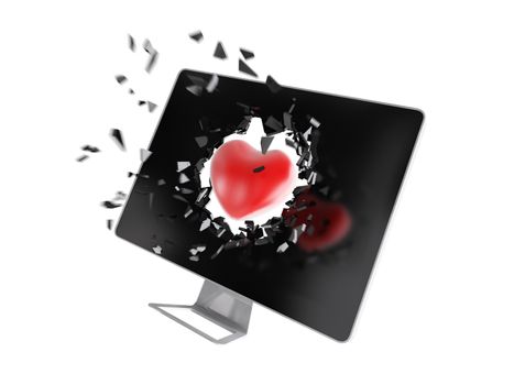 red heart destroy computer screen.