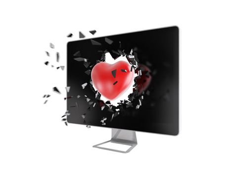 red heart destroy computer screen.