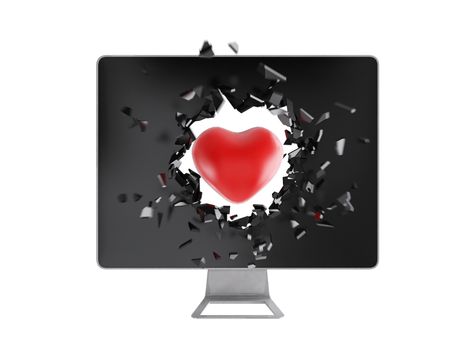 red heart destroy computer screen.