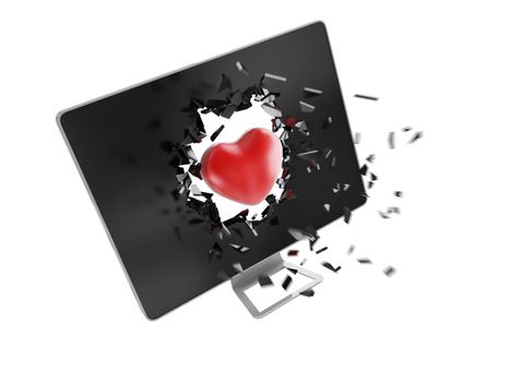 red heart destroy computer screen.