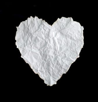 white crumpled  heart shape paper on white background