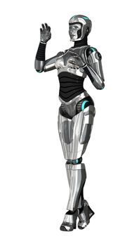 3D digital render of a female cyborg isolated on white background