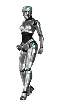 3D digital render of a female cyborg isolated on white background