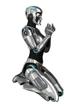3D digital render of a female cyborg isolated on white background