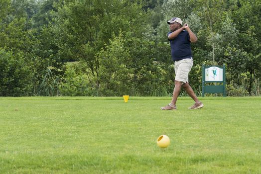 DELDEN,HOLLAND- JULI 5:Unidentified golfer participate in open golf tournement on Juli 5 2015 in Delden Holland, this game is held once a year