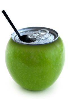 Conceptual image of apple fruit as an aluminium can beverage
