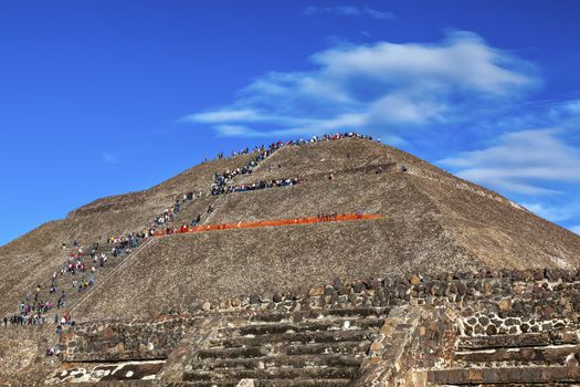 Climbing Temple of Sun Pyramid Teotihuacan Mexico City Mexico