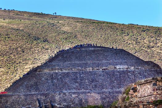 Climbing Temple of Sun Pyramid Teotihuacan Mexico City Mexico