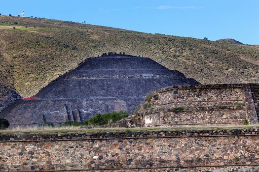 Climbing Temple of Sun Pyramid Teotihuacan Mexico City Mexico