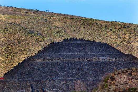 Climbing Temple of Sun Pyramid Teotihuacan Mexico City Mexico