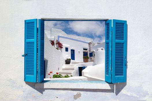 Traditional architecture of Oia village on Santorini island, Greece