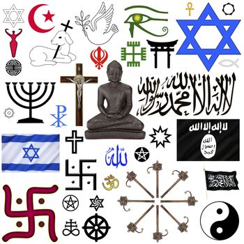 A selection of Religious Symbols for cut out - isolated on white.