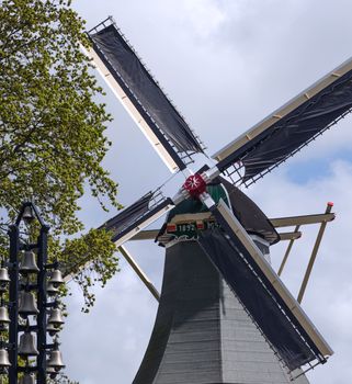 Windmill in Keukenhof Garden in Lisse, The Netherlands.