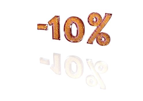 Transparent inscription minus 10 percent with a set of gold signs of percent in it