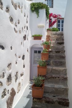 Traditional architecture of Oia village on Santorini island, Greece