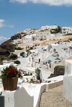 Traditional architecture of Oia village on Santorini island, Greece