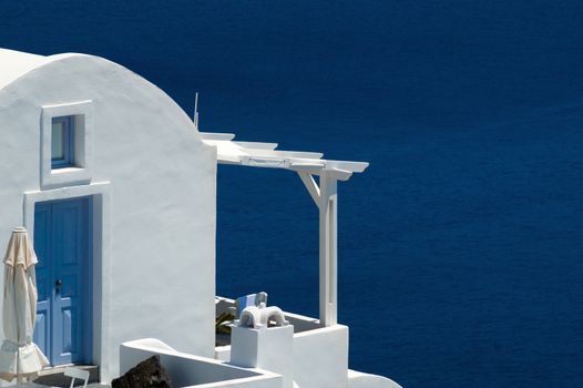 Traditional architecture of Oia village on Santorini island, Greece