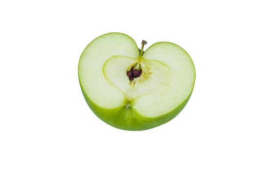 Green Granny Smith Apple cut in half isolated on white background