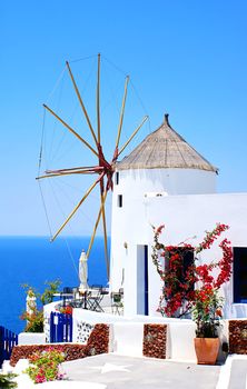 Traditional architecture of Oia village on Santorini island, Greece