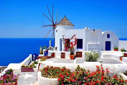 Traditional architecture of Oia village on Santorini island, Greece