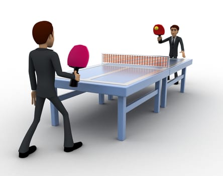 3d man play table tennis concept on white backgorund,  side angle view