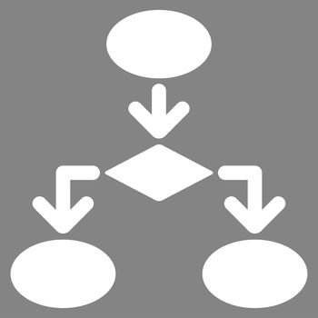 Flowchart icon from Commerce Set. Glyph style: flat symbol, white color, rounded angles, gray background.