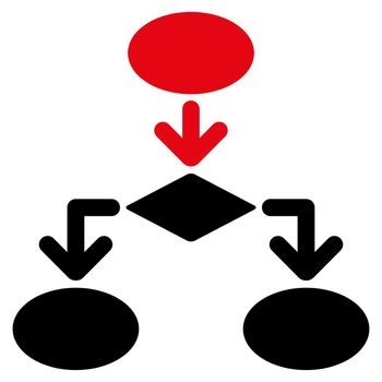 Flowchart icon from Commerce Set. Glyph style: bicolor flat symbol, intensive red and black colors, rounded angles, white background.