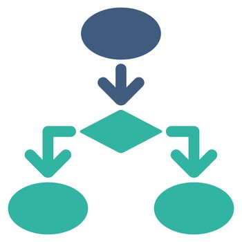 Flowchart icon from Commerce Set. Glyph style: bicolor flat symbol, cobalt and cyan colors, rounded angles, white background.