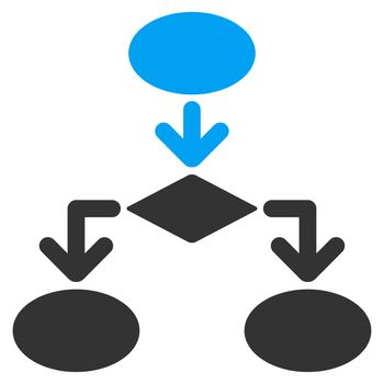 Flowchart icon from Commerce Set. Glyph style: bicolor flat symbol, blue and gray colors, rounded angles, white background.