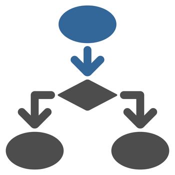 Flowchart icon from Commerce Set. Glyph style: bicolor flat symbol, cobalt and gray colors, rounded angles, white background.