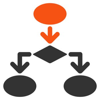 Flowchart icon from Commerce Set. Glyph style: bicolor flat symbol, orange and gray colors, rounded angles, white background.