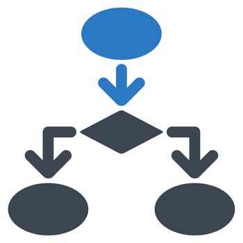 Flowchart icon from Commerce Set. Glyph style: bicolor flat symbol, smooth blue colors, rounded angles, white background.