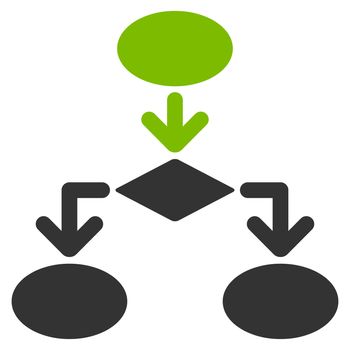 Flowchart icon from Commerce Set. Glyph style: bicolor flat symbol, eco green and gray colors, rounded angles, white background.