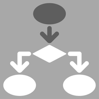 Flowchart icon from Commerce Set. Glyph style: bicolor flat symbol, dark gray and white colors, rounded angles, silver background.