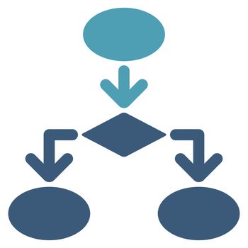 Flowchart icon from Commerce Set. Glyph style: bicolor flat symbol, cyan and blue colors, rounded angles, white background.