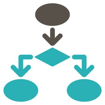 Flowchart icon from Commerce Set. Glyph style: bicolor flat symbol, grey and cyan colors, rounded angles, white background.