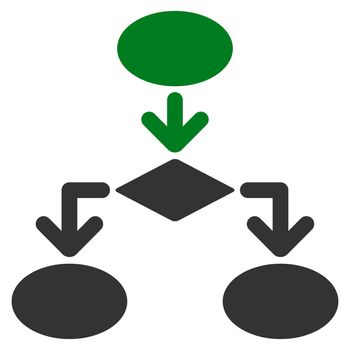 Flowchart icon from Commerce Set. Glyph style: bicolor flat symbol, green and gray colors, rounded angles, white background.