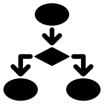 Flowchart icon from Commerce Set. Glyph style: flat symbol, black color, rounded angles, white background.