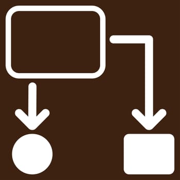Scheme icon from Commerce Set. Glyph style: flat symbol, white color, rounded angles, brown background.