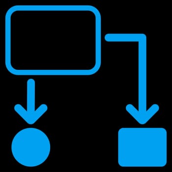 Scheme icon from Commerce Set. Glyph style: flat symbol, blue color, rounded angles, black background.