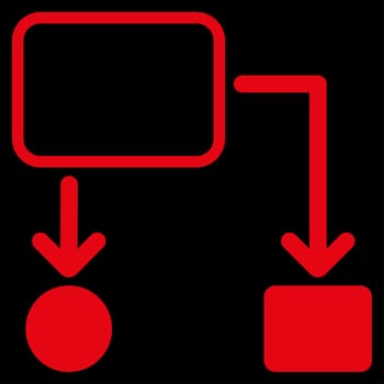 Scheme icon from Commerce Set. Glyph style: flat symbol, red color, rounded angles, black background.