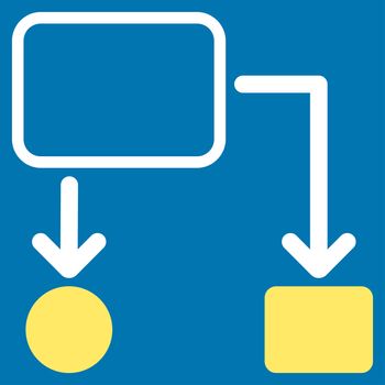 Scheme icon from Commerce Set. Glyph style: bicolor flat symbol, yellow and white colors, rounded angles, blue background.
