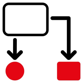 Scheme icon from Commerce Set. Glyph style: bicolor flat symbol, intensive red and black colors, rounded angles, white background.