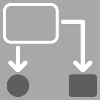 Scheme icon from Commerce Set. Glyph style: bicolor flat symbol, dark gray and white colors, rounded angles, silver background.