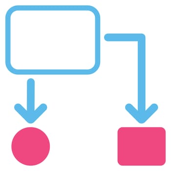 Scheme icon from Commerce Set. Glyph style: bicolor flat symbol, pink and blue colors, rounded angles, white background.